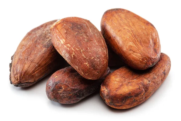 Cocoa Beans Close White Background — Stock Photo, Image