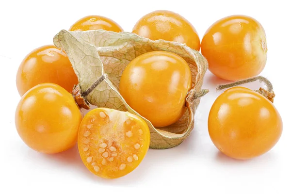 Ripe Physalis Golden Berry Fruits Calyx Isolated White Background — Stock Photo, Image