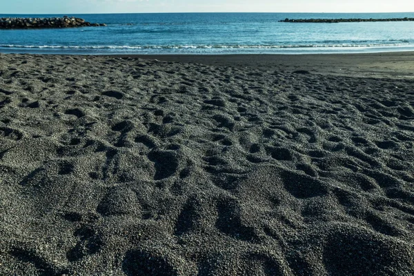 Espuma Oceânica Cobrindo Maravilhosa Praia Areia Preta Ilha Tenerife — Fotografia de Stock