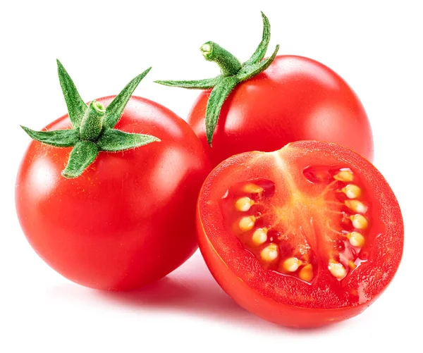 Ripe Cherry Tomatoes Isolated White Background Macro Shot Popular Worldwide —  Fotos de Stock
