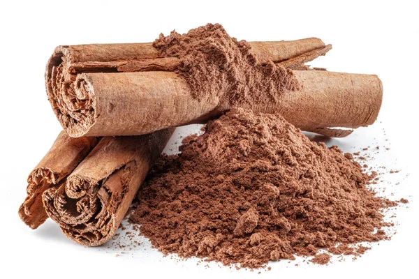 Kanel Torkade Bark Remsor Och Kanel Pulver Söt Lukt Brun — Stockfoto