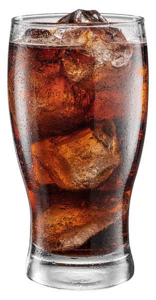Bicchiere Freddo Cola Con Cubetti Ghiaccio Isolati Fondo Bianco File — Foto Stock