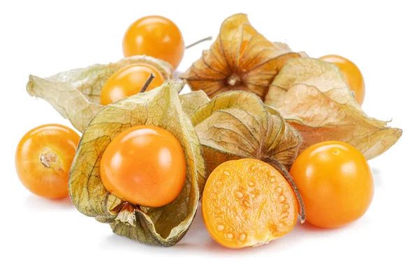 Ripe Physalis Golden Berry Fruits Calyx Isolated White Background — Stock Photo, Image