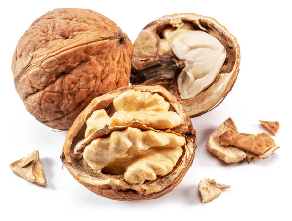 Walnuts Opened Walnut Isolated White Background — Stock Photo, Image