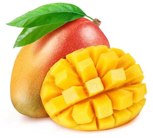 Mango Fruits Green Leaves Mango Cut Hedgehog Style File Contains — Stockfoto