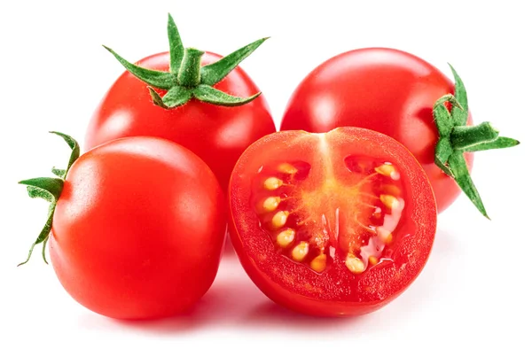 Ripe Cherry Tomatoes Isolated White Background Macro Shot Popular Worldwide — Foto de Stock