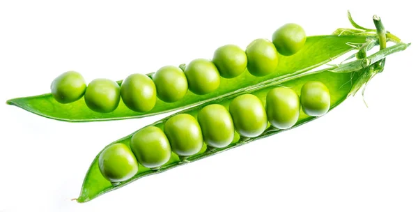 Guisantes Verdes Perfectos Vaina Aislados Sobre Fondo Blanco —  Fotos de Stock