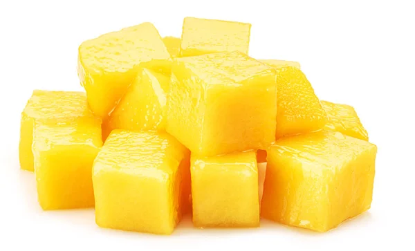 Juicy Mango Cubes Isolated White Background — 图库照片