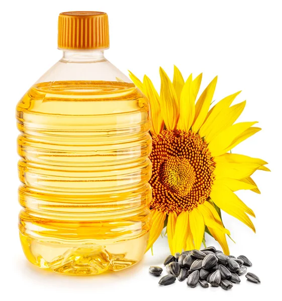 Bottle Sunflower Oil Sunflower Seeds Isolated White Background Most Popular — Stock fotografie