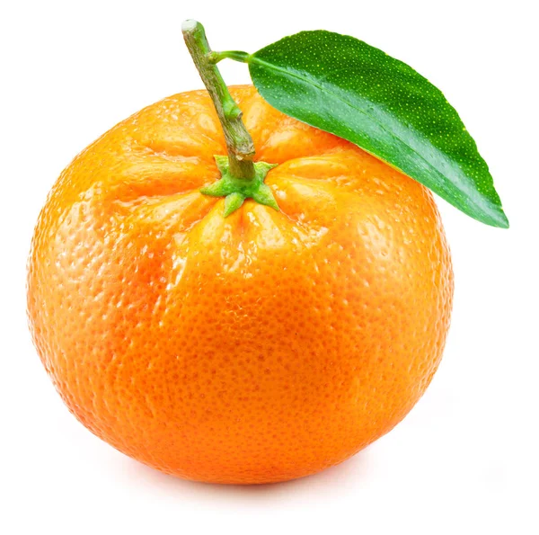 Frutto Mandarino Maturo Con Foglia Verde Isolata Fondo Bianco Frutti — Foto Stock