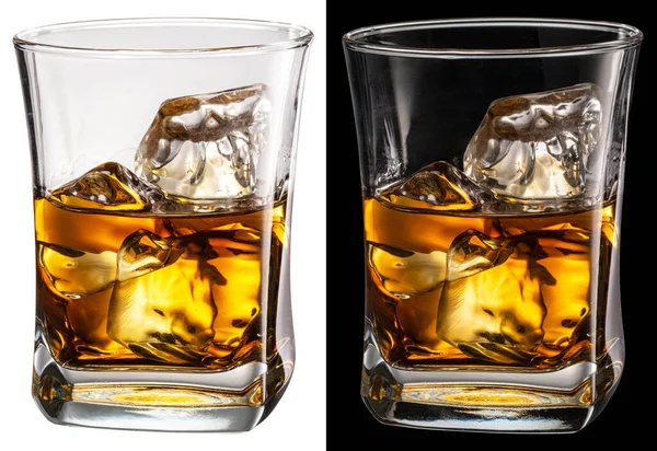 Glass Whisky White Black Backgrounds File Contains Clipping Paths — Stock Photo, Image