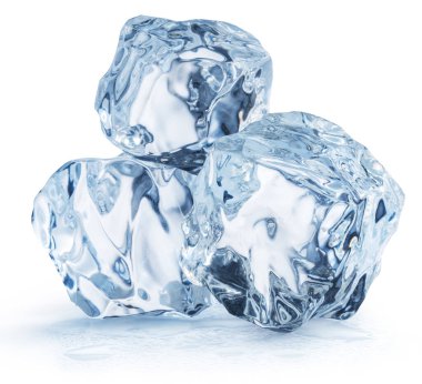 Three perfect ice cubes closeup. File contains clipping paths.