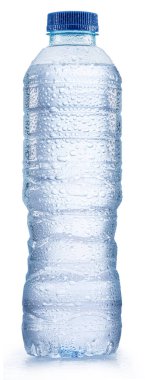 Plastic bottle of chilled water with condensation drops. File contains clipping path.