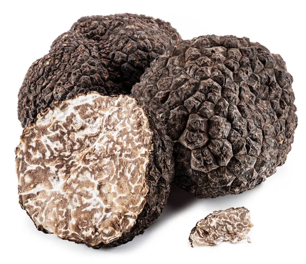 Zwarte Eetbare Wintertruffels Witte Achtergrond Beroemdste Van Truffels — Stockfoto