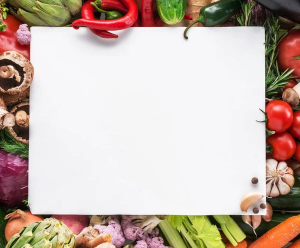 Variety Fresh Organic Vegetables Arranged Frame Food Background — Fotografia de Stock
