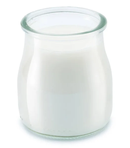 Glass Container Plain Yoghurt Isolated White Background — Stok fotoğraf