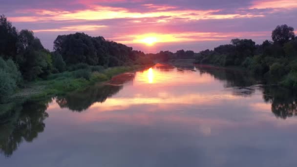 Beautiful Aerial View Video Drone Ukrainian Nature Seim River Morning — Wideo stockowe