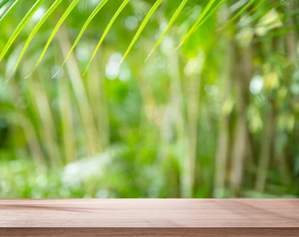 Empty Board Table Top Blurred Green Bamboo Culms Place Your — Stockfoto