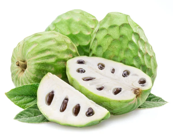 Pommes Crème Fruits Cherimoya Tranches Fruits Isolés Sur Fond Blanc — Photo