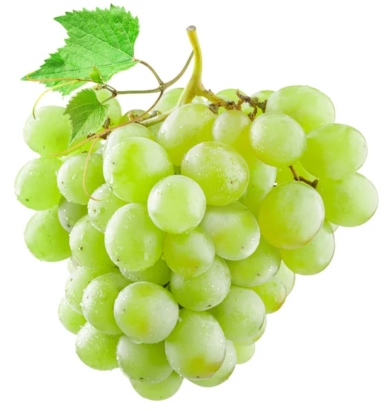 Bunch Green Yellow Grapes Grape Leaf Isolated White Background Clipping — Stock Photo, Image