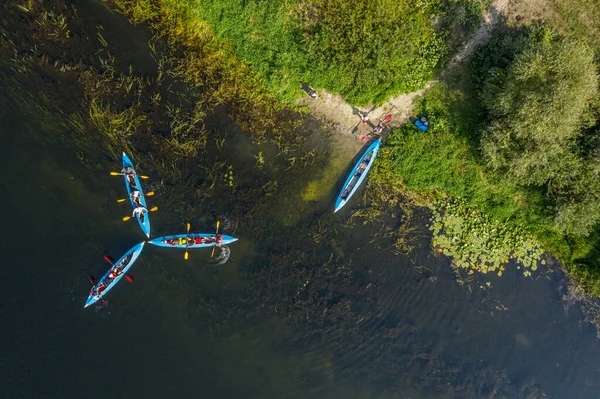 Kayak Canoë Dans Rivière Été Vue Aérienne Des Drones Sur — Photo