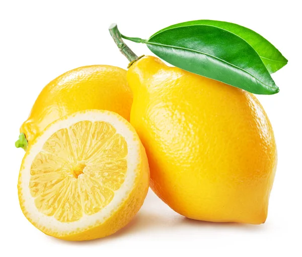 Frutti Limone Maturi Con Foglia Isolata Sfondo Bianco — Foto Stock