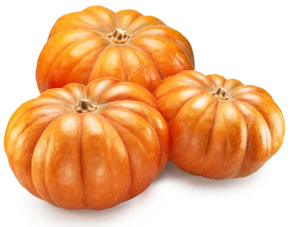 Three Orange Pumpkins Isolated White Background File Contains Clipping Path — Stock Photo, Image