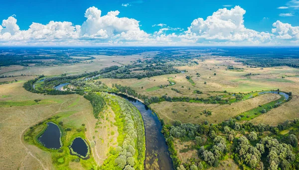 Prachtige Oekraïense Natuur Achtergrond Drone Uitzicht Oever Van Rivier Seym — Stockfoto