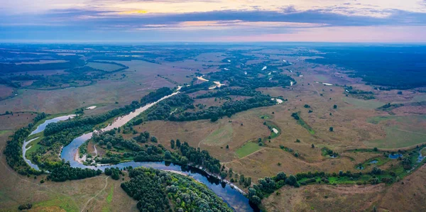 Prachtige Oekraïense Natuur Achtergrond Drone Uitzicht Oever Van Rivier Seym — Stockfoto