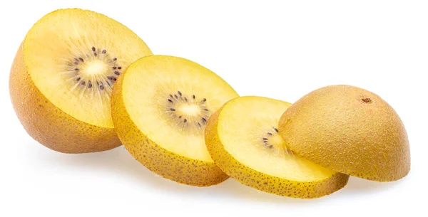 Golden Kiwi Fruit Slices Isolated White Background — Stockfoto