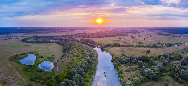 Aerial View Awesome Colorful Sunrise Seym River — Stock Photo, Image