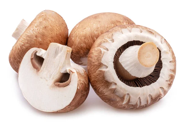 Brun Mössa Champinjoner Med Skiva Champignon Svamp Isolerad Vit Bakgrund — Stockfoto