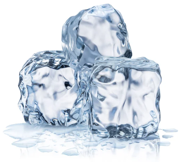 Drei Schmelzende Eiswürfel Einer Wasserpfütze Datei Enthält Schnittpfade — Stockfoto