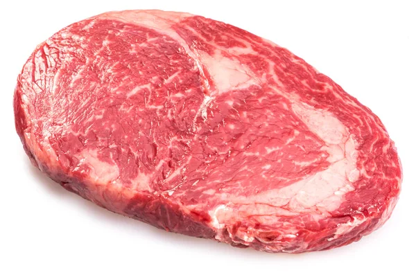 Rauwe Ribeye Biefstuk Geïsoleerd Witte Achtergrond Bovenaanzicht — Stockfoto