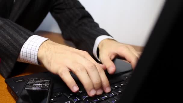 Businessman typing on laptop keyboard — Stock Video