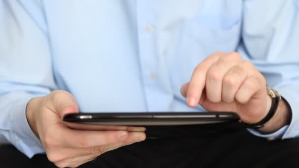 Business man touching digital tablet — Stock Video