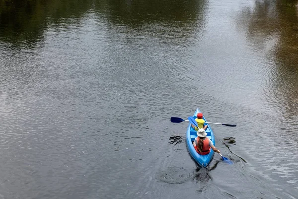 Leisure Time Paddling Canoe River — Stock Photo, Image