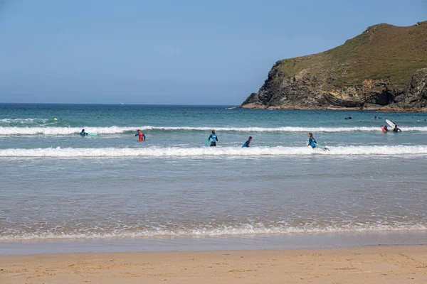 Galicia Lugo Spain August 2021 Surfers Surfboards Beach Waiting Some Stock Fotografie