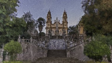 Nossa Sinyora dos Remedios Kilisesi Monte de Santo Estevao 'nun tepesinde, Lamego, Viseu, Portekiz, yağlı boya tablosu