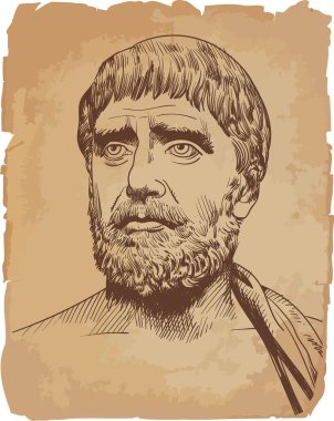Thales of Miletus line art portrait. Pre-Socratic Greek philosopher, mathematician, and astronomer. Vector clipart