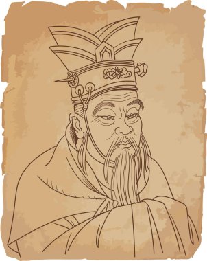 Confucius vector portrait in line art illustration  clipart