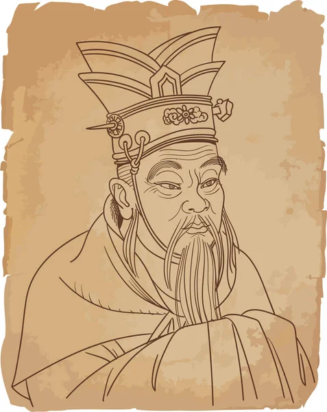 Retrato Vectorial Confucio Ilustración Arte Línea — Vector de stock