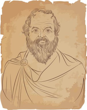 Çizgi sanatı ile Sokrates vektör portresi. Klasik Yunan (Atinalı) filozof.