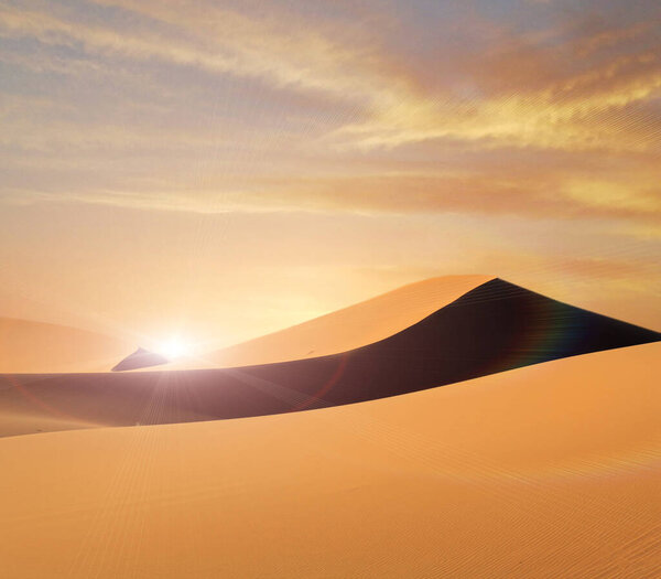 Panoramic Sahara Scenic Sun Flare Stock Photo