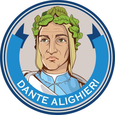 Durante Degli Alighieri, Geç Ortaçağ'da İtalyan şair. Çizgi sanatı portresi. Vektör