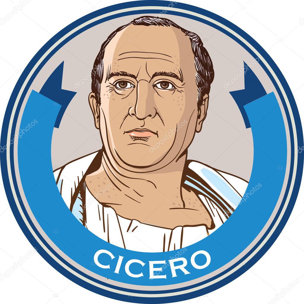 Cicero portrait. he was a Roman politician, lawyer, consul of the Roman Republic, and governor of the Roman province of Cilicia,  line art vector