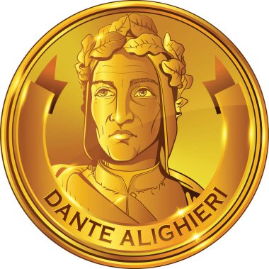 Durante Degli Alighieri, Geç Ortaçağ'da İtalyan şair. Çizgi sanatı portresi. Vektör