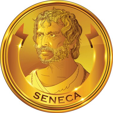 Seneca 'nın çizdiği resim çizimi. Latin edebiyatının Roma Stok Filozofu, devlet adamı, drama yazarı ve hicivcisiydi. Vektör