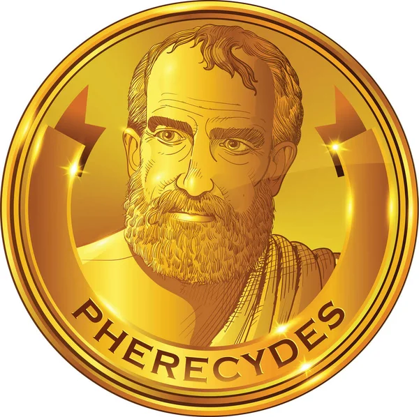 Pherecydes Line Art Portrait Pre Socratic Greek Philosopher Mathematician Astronomer — Stock Vector