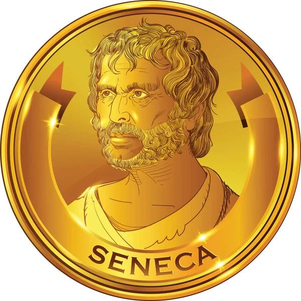 Seneca Portrait Line Art Illustration Roman Stoic Philosopher Statesman Dramatist — Stock Vector